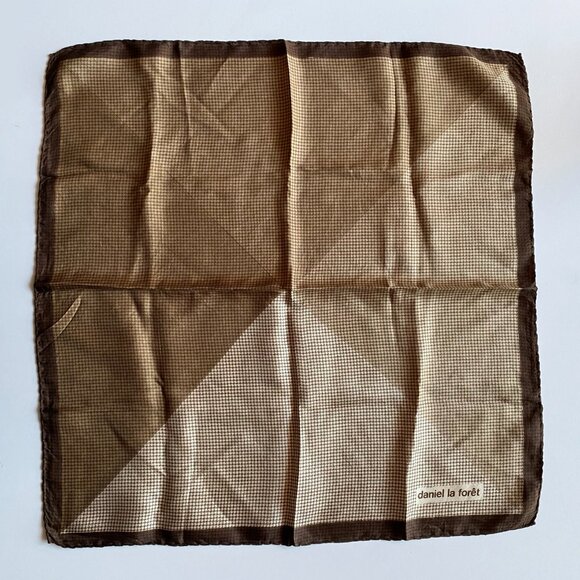 Vintage Daniel la Forêt Paris Silk Scarf 18.5” Fall Beige Brown Black Geometric - Picture 2 of 6